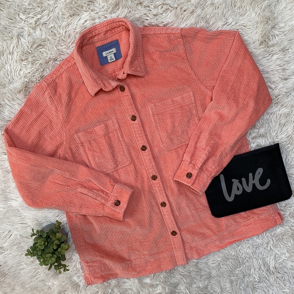 Hp L.L. Bean Corduroy Button Down Shacket Coral - image 1